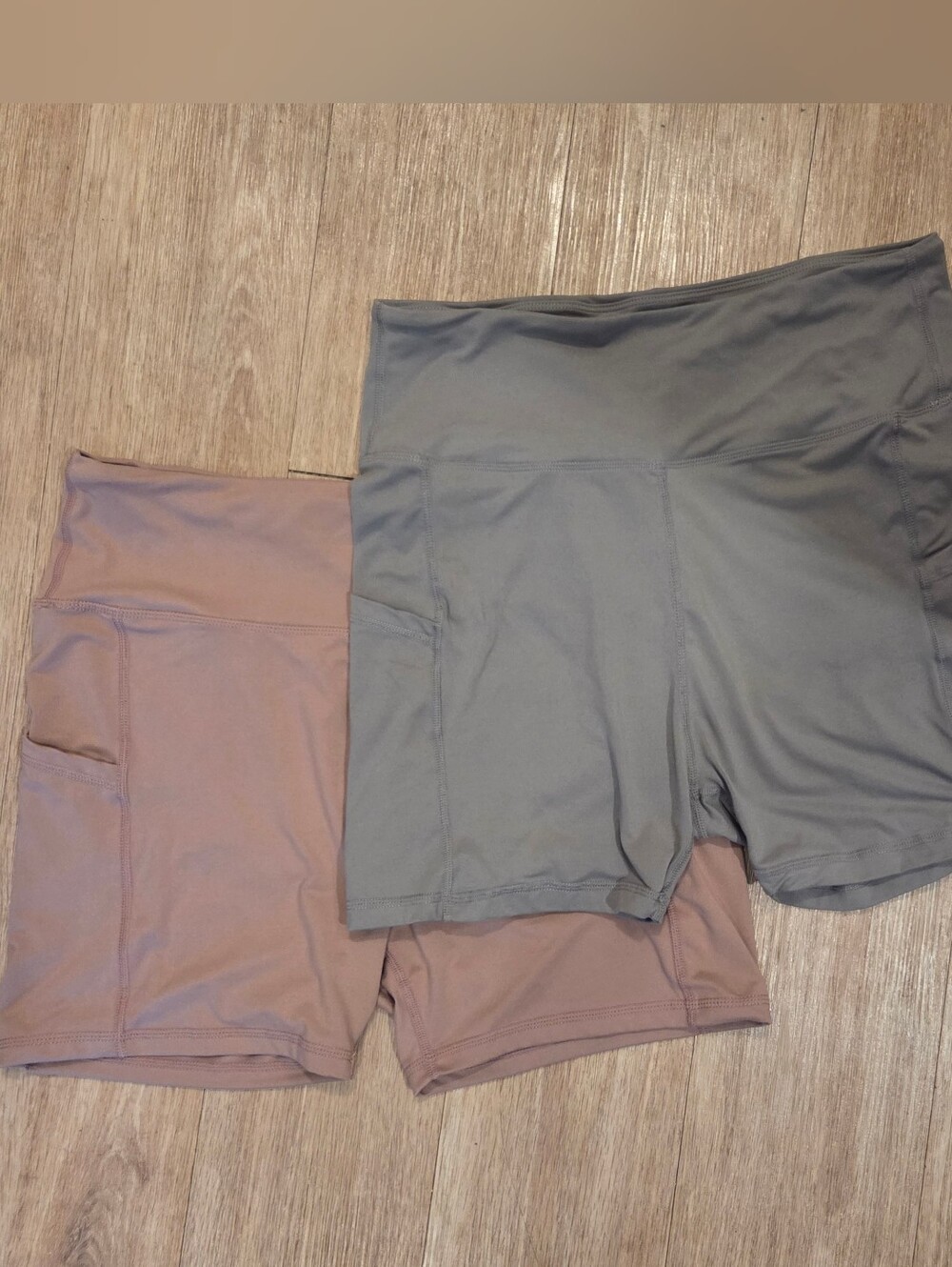 Pair High-Rise Active Bike Shorts - Gray and Mauve Sz L/XL
